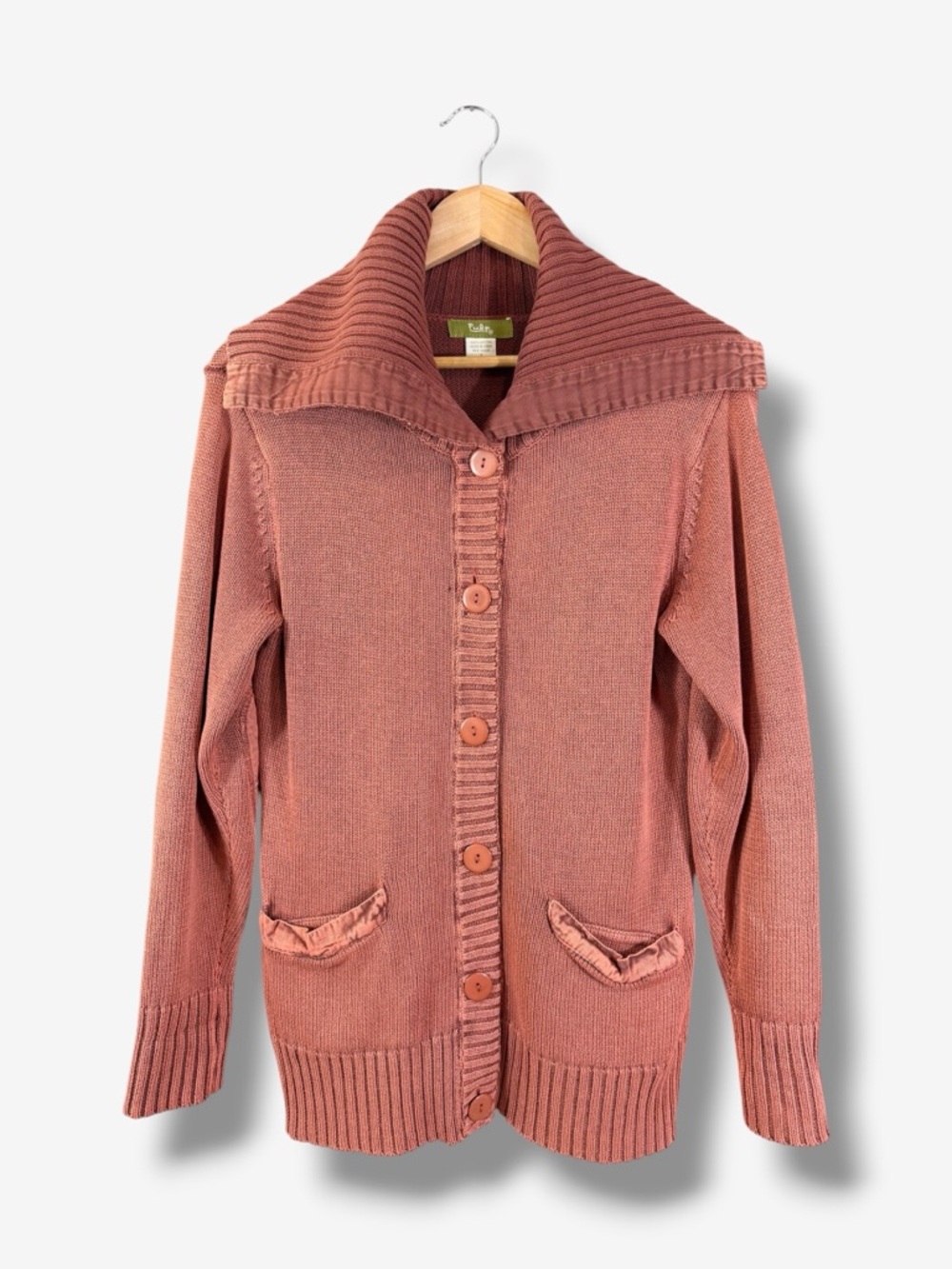 Pulp Shawl Collar Cardigan Size S Rust Red Brown Elbow Patch Lagenlook Grandpa